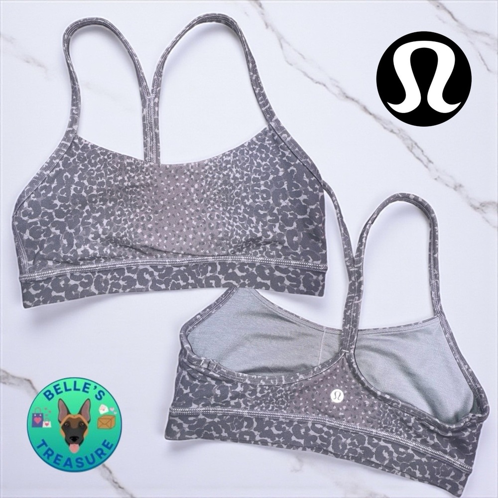 Lululemon Flow Y Bra Womens 6 Sports Gray Leopard Light Support, B/C Cup Yoga